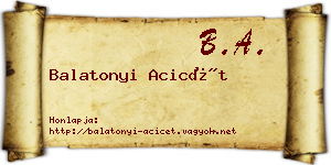 Balatonyi Acicét névjegykártya